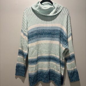 Soft Surroundings Striped Turtleneck Sweater 1X Blue White Ribbed Cozy NWT